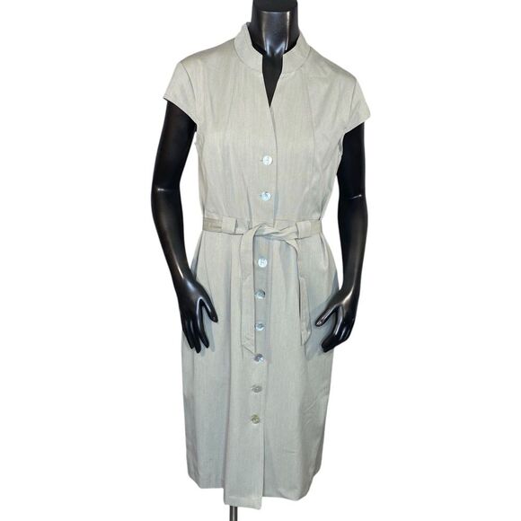 Connected Apparel NWT Midi Dress Button Down Womens Size 10 Belted Short Sleeve - Picture 1 of 6